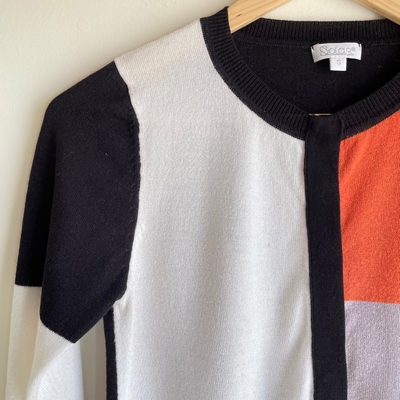 Solar Womens Black Orange Creme Fitted Cardigan Sweater Size S - Picture 5 of 16